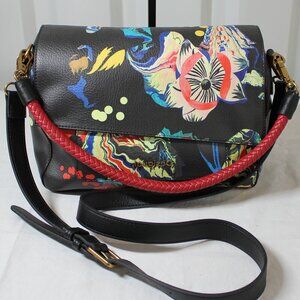 Desigual Womens Arty Clutch Handbag Two Strap Black Art Print Like New Crossbody